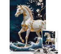 1000 Piece Jigsaw Puzzle for Adults Golden Kintsugi Horse on Ocean Waves Home Decoration Toys Funny Gift Hands-on Game Decompressing Intellectual Size 38x26cm
