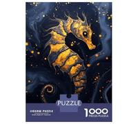 1000 Piece Jigsaw Puzzle for Adults Golden Seahorse on Dark Blue Background Puzzles for Adults Toy Wall Decor Presents for Women Difficult And Challenge 38x26cm/1000pcs