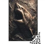 1000 Piece Jigsaw Puzzle for Adults, Golden Shark Predator Stone Relief, 38x26cm/1000pcs, Festive Gift Idea, Winter Indoor Activity And Family Time at Home