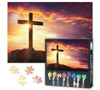 1000 Piece Jigsaw Puzzle for Adults Good Friday Decor Crucifixion of Jesus Christ Cross at Sunset Religious Wall Art Holy Week Inspirational Scene Large Size 27.5x19.7 Inch