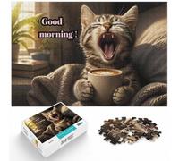 1000 Piece Jigsaw Puzzle for Adults, Good Morning Cat with Coffee | Adult jigsaw puzzle with 1000 pieces; fits calm indoor leisure; when a calm, focused hobby suits the moment.