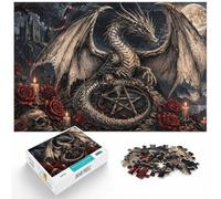 1000 Piece Jigsaw Puzzle for Adults, Gothic Dragon Red Roses Pentagram | For calm afternoons: Adult jigsaw puzzle with 1000 pieces brings a classic challenge to rainy-day downtime.