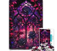 1000 Piece Jigsaw Puzzle for Adults, Gothic Roses Stained Glass Window-1 | A traditional jigsaw format on quiet evenings for a satisfying challenge.