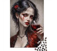 1000 Piece Jigsaw Puzzle for Adults, Gothic Vampire Woman with Red Wine