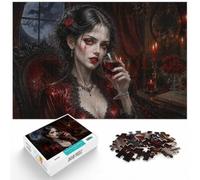 1000 Piece Jigsaw Puzzle for Adults, Gothic Vampire Woman with Red Wine