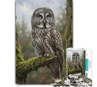 1000 Piece Jigsaw Puzzle for Adults, Great Grey Owl Perched on Mossy Branch