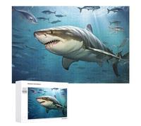 1000 Piece Jigsaw Puzzle for Adults, Great White Shark in Deep Blue Waters