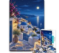 1000 Piece Jigsaw Puzzle for Adults, Greece Night Village Art | For a useful gift beyond Christmas Day: Adult jigsaw puzzle with 1000 pieces makes a thoughtful puzzle gift for adults.
