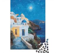 1000 Piece Jigsaw Puzzle for Adults, Greek Island Night, 52x38cm/1000pcs, Indoor Puzzle Activity, Quiet Evening Leisure And Time at Home