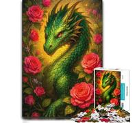 1000 Piece Jigsaw Puzzle for Adults, Green Dragon Surrounded by Red Roses | Choose a New Year gift for adults on quiet New Year evenings for screen-free time.