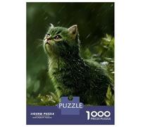 1000 Piece Jigsaw Puzzle for Adults Green Kitten in The Rain Teenager Puzzles Family Games Difficult Hard Parent-child Interaction 70x50cm/1000pcs