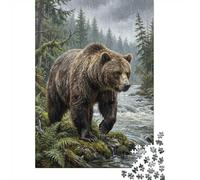 1000 Piece Jigsaw Puzzle for Adults, Grizzly Bear in Rainy Forest