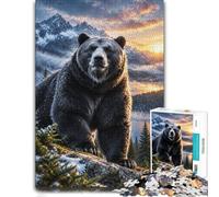 1000 Piece Jigsaw Puzzle for Adults, Grizzly Bear Mountain Sunset | Adult jigsaw puzzle with 1000 pieces; fits long December evenings; for winter leisure at home with the complete challenge.