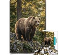 1000 Piece Jigsaw Puzzle for Adults, Grizzly Bear Portrait in Forest | Choose a mindful activity for adults around the table for steady concentration.