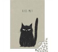 1000-Piece Jigsaw Puzzle for Adults, Grumpy Black Cat Kiss Me Poster, 70x50cm/1000pcs, Screen-Free Family Time, Weekend Leisure And Weekend Downtime