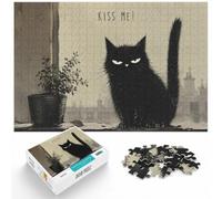 1000 Piece Jigsaw Puzzle for Adults, Grumpy Black Cat Kiss Me Poster | For adults who enjoy jigsaws: Adult jigsaw puzzle with 1000 pieces offers a rewarding way to unwind at home.