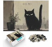 1000 Piece Jigsaw Puzzle for Adults, Grumpy Black Cat Kiss Me Poster | For puzzle time at home, this adult jigsaw puzzle with 1000 pieces fits naturally into relaxed home leisure.