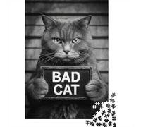 1000 Piece Jigsaw Puzzle for Adults, Grumpy Cat Mugshot︰ Bad Cat, 38x26cm/1000pcs, Idea, Winter Indoor Activity And Holiday Downtime