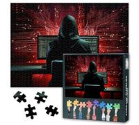 1000 Piece Jigsaw Puzzle for Adults Hacker in Action Network Security Cyber Art Modern Home Office Decor Challenging Large Puzzle Game for Men and Women 27.5x19.7 Inch