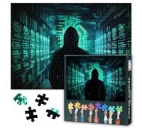 1000 Piece Jigsaw Puzzle for Adults Hacker in Action Network Security Cyber Art Modern Technology Theme Challenging Puzzle Set for Home Office Bedroom Wall Decor 27.5x19.7 Inch