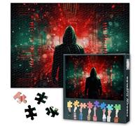 1000 Piece Jigsaw Puzzle for Adults Hacker in Action Network Security Digital Art Modern Cyber Theme Challenging Large Puzzle for Home Office Man Cave Wall Decor 27.5x19.7 Inch