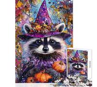 1000 Piece Jigsaw Puzzle for Adults Halloween Raccoon Magic Impossible Game Tough Challenge DIY Toys Enhance Love between Couples (38X26cm)
