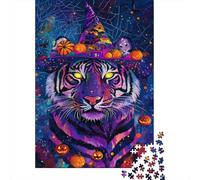 1000-Piece Jigsaw Puzzle for Adults, Halloween Tiger Magic-3, 38x26cm/1000pcs, Smooth White Cardboard Pieces; for Relaxed Evenings at The Table