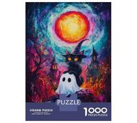 1000 Piece Jigsaw Puzzle for Adults Halloween Witch Cat Jigsaw for Adults Relaxing Games Stress Reliever Birthday And Unique Gifts 70x50cm/1000pcs