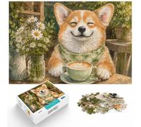 1000 Piece Jigsaw Puzzle for Adults, Happy Corgi with Matcha Latte | For holiday downtime at home: Adult jigsaw puzzle with 1000 pieces adds a classic jigsaw activity to the holiday season.