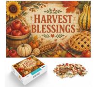 1000 Piece Jigsaw Puzzle for Adults, Harvest Blessings Fall Graphic | For the Christmas break, this adult jigsaw puzzle with 1000 pieces offers adults a patient challenge for colder days.