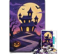 1000 Piece Jigsaw Puzzle for Adults, Haunted House Halloween Illustration | For relaxed weekends: Adult jigsaw puzzle with 1000 pieces; when you want a longer activity without screens.