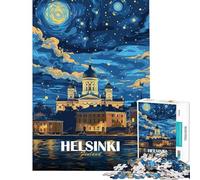 1000 Piece Jigsaw Puzzle for Adults Helsinki Finland Nightscape Art Poster Jigsaw Puzzle Hands-on Game Pattern Assembly Parent-child Interaction (Size 38x26cm)