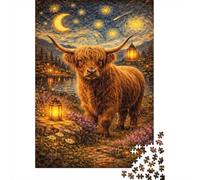 1000-Piece Jigsaw Puzzle for Adults, Highland Cow Under Starry Night Sky, 52x38cm/1000pcs, Relaxing Winter Hobby, Home Relaxation And Cold-Weather Weekends