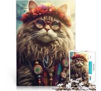 1000 Piece Jigsaw Puzzle for Adults hippie cat Spielzeug-Intellektuelles Spiel Heimdekoration Spielzeug38x26cm