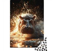 1000 Piece Jigsaw Puzzle for Adults, Hippopotamus Emerging from Water at Sunset, 70x50cm/1000pcs, Festive Gift Idea, Winter Indoor Activity And Family Time at Home