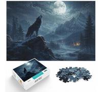 1000 Piece Jigsaw Puzzle for Adults, howling wolf and moon | For adults who enjoy puzzles over the holidays: Adult jigsaw puzzle with 1000 pieces suits quiet days around New Year.