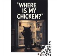 1000 Piece Jigsaw Puzzle for Adults, Hungry Cat Searching the Fridge