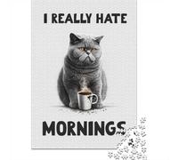 1000 Piece Jigsaw Puzzle for Adults, I Really Hate Mornings Cat