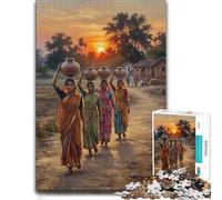 1000 Piece Jigsaw Puzzle for Adults, Indian Women Carrying Water at Sunset