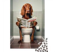 1000 Piece Jigsaw Puzzle for Adults, Irish Setter on the Toilet