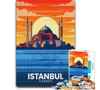 1000 Piece Jigsaw Puzzle for Adults, Istanbul, Turkey Travel Poster | Choose a January indoor activity on winter weekends for a satisfying challenge.