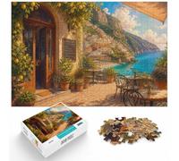 1000 Piece Jigsaw Puzzle for Adults, Italian Coastal Cafe with Lemon Trees | Adult jigsaw puzzle with 1000 pieces; fits quiet afternoons; when a calm, focused hobby suits the moment.