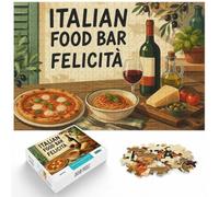 1000 Piece Jigsaw Puzzle for Adults, Italian Food Bar Felicità Illustration | For relaxed holiday time: Adult jigsaw puzzle with 1000 pieces offers a screen-free activity for the Christmas break.