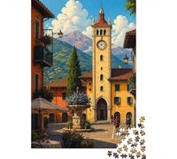 1000 Piece Jigsaw Puzzle for Adults, Italian Town Square Mountain