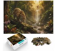 1000 Piece Jigsaw Puzzle for Adults, Jaguar drinks from jungle waterfall | For the festive season: Adult jigsaw puzzle with 1000 pieces; for puzzle lovers who enjoy a longer seasonal challenge.