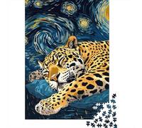 1000 Piece Jigsaw Puzzle for Adults, Jaguar Sleeping Under Starry Night Sky, 52x38cm/1000pcs, Indoor Puzzle Activity, Quiet Evening Leisure And Cosy Evenings