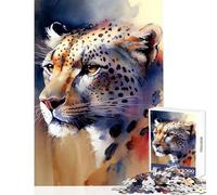 1000 Piece Jigsaw Puzzle for Adults Jaguar Watercolor Educational Games For Family Fun Toy Wall Decor Enhance Love between Couples (38x26cm)