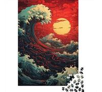 1000-Piece Jigsaw Puzzle for Adults, Japan Wave Sunset, 38x26cm/1000pcs, A Calm After-work Activity; White Card Pieces with Reduced Dust