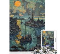 1000 Piece Jigsaw Puzzle for Adults Japanese Harbor at Night Fun Games Stress Reliever Home Decoration Toys Enhance Love between Couples (38x26cm)
