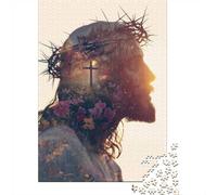 1000 Piece Jigsaw Puzzle for Adults, Jesus Christ Double Exposure, 52x38cm/1000pcs, Indoor Family Activity, Weekend Leisure And Time Together